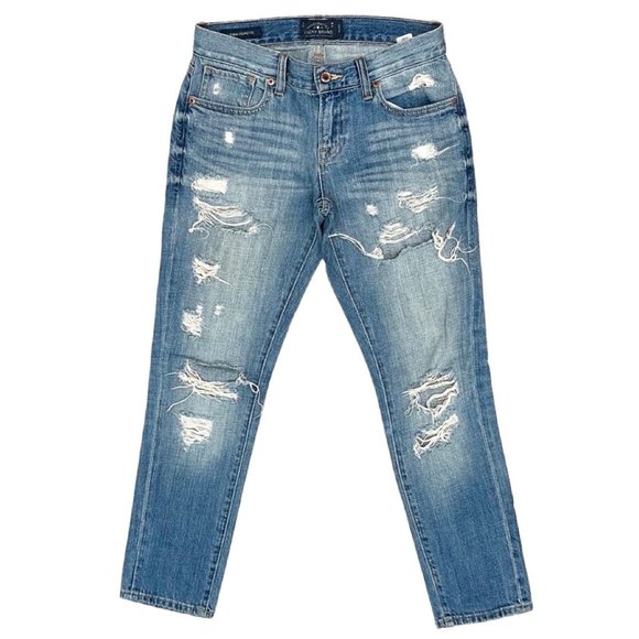 Lucky Brand Sienna Cigarette Ankle Cropped Boyfriend Distressed Jeans Size 24 - Picture 2 of 12